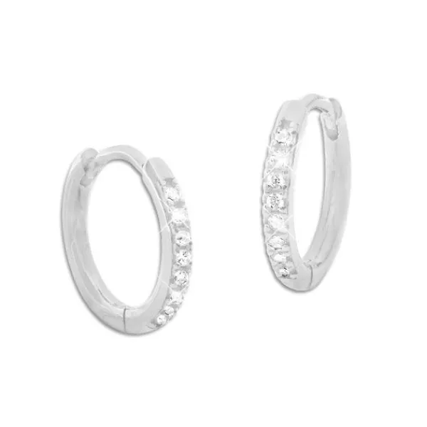 Klapp-creolen|Klapp-creolen|Elfen Schmuck Abgerundete Klapp-Creolen mit 8 Zirkonia Strass Steinen 925 Silber