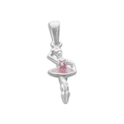 Anhänger Für Kinder|Silber Anhänger|Elfen Schmuck Anhänger Ballerina Tänzerin mit rosa Kleid 925 Silber