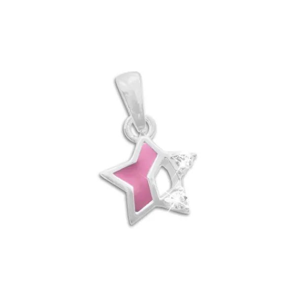 Anhänger Für Kinder|Silber Anhänger|Elfen Schmuck Anhänger für Kinder mit rosa Stern und Strass Steinen 925 Silber