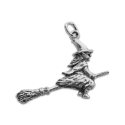 Anhänger Für Damen|Silber Anhänger|Elfen Schmuck Anhänger Hexe auf Besen 925 Silber