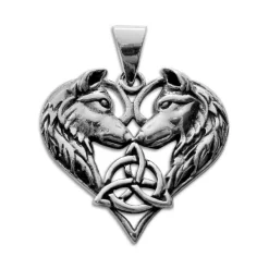 Anhänger Für Herren|Anhänger Für Damen|Elfen Schmuck Anhänger keltisches Wolfsherz Wölfe mit Triquetra 925 Silber