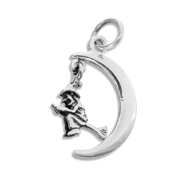 Anhänger Für Damen|Silber Anhänger|Elfen Schmuck Anhänger kleine Hexe im Mond 925 Silber