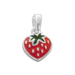 Anhänger Für Kinder|Anhänger Für Damen|Elfen Schmuck Anhänger mit Erdbeere rot grün 925 Silber