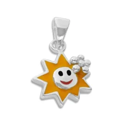 Anhänger Für Kinder|Silber Anhänger|Elfen Schmuck Anhänger mit lachender lackierter Sonne 925 Silber