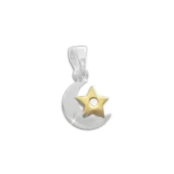 Anhänger Für Damen|Silber Anhänger|Elfen Schmuck Anhänger Mond und Stern bicolor mit Zirkonia 925 Silber