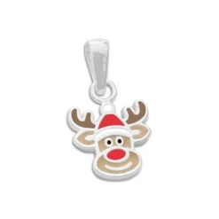 Anhänger Für Kinder|Silber Anhänger|Elfen Schmuck Anhänger Rentier Gesicht mit Weihnachtsmütze 925 Silber