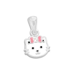 Anhänger Für Kinder|Silber Anhänger|Elfen Schmuck Anhänger weiße Katze mit Schleife und Strass 925 Silber