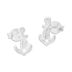 Ohrstecker|Silber Ohrstecker|Elfen Schmuck Anker Ohrstecker mit Seil und weißem Kristall 925 Silber