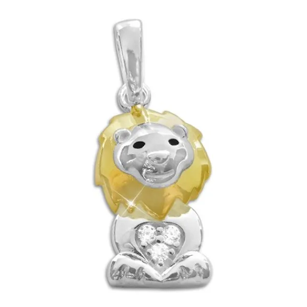 Anhänger Für Kinder|Silber Anhänger|Elfen Schmuck Bicolor Löwen Anhänger mit Zirkonia Strass 925 Silber
