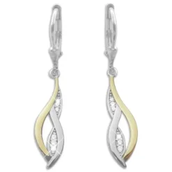 Ohrhänger|Silber Ohrhänger|Elfen Schmuck Bicolor Strass Ohrringe für Damen mit Zirkonia Steinen 925 Silber