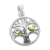 Anhänger Für Damen|Silber Anhänger|Elfen Schmuck Bicolor Zirkonia Anhänger mit Baum des Lebens und Vögeln 925 Silber
