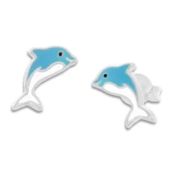 Ohrstecker|Silber Ohrstecker|Elfen Schmuck Blau weiße Delfin Ohrstecker für Kinder 925 Silber