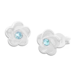 Ohrstecker|Silber Ohrstecker|Elfen Schmuck Blumen Ohrstecker mattiert mit hellblauem Stein 925 Silber