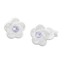 Ohrstecker|Silber Ohrstecker|Elfen Schmuck Blumen Ohrstecker mattiert mit flieder lila Stein 925 Silber