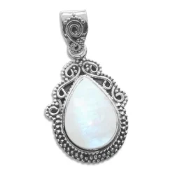 Anhänger Für Damen|Edelstein Anhänger In Silber|Elfen Schmuck Boho Mondstein Tropfen Anhänger filigran 925 Silber