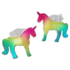 Ohrstecker|Ohrstecker|Elfen Schmuck Bunte Regenbogen Einhorn Ohrstecker Silhouette 925 Silber