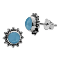 Ohrstecker|Edelstein Ohrringe|Elfen Schmuck Chalcedon Ohrstecker Sonne filigran 8 mm 925 Silber
