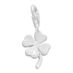 Silber Charms|Elfen Schmuck Charm Anhänger mattiertes Kleeblatt mit Zirkonia 925 Silber