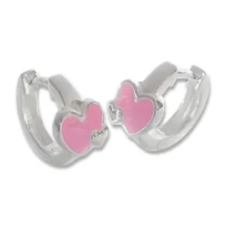 Klapp-creolen|Silber Klapp-Creolen|Elfen Schmuck Creolen für Kinder mit rosa Herzen 925 Silber
