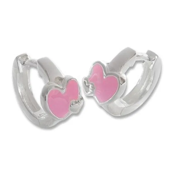 Klapp-creolen|Silber Klapp-Creolen|Elfen Schmuck Creolen für Kinder mit rosa Herzen 925 Silber