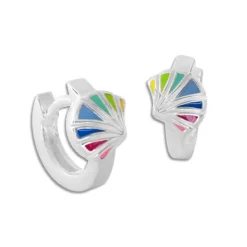 Klapp-creolen|Silber Klapp-Creolen|Elfen Schmuck Creolen mit bunten Muscheln 925 Silber