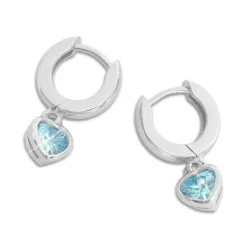 Klapp-creolen|Silber Klapp-Creolen|Elfen Schmuck Creolen mit Herz Anhänger aquamarin blaue Zirkonia 925 Silber