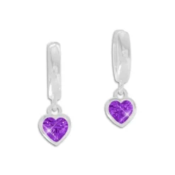 Klapp-creolen|Silber Klapp-Creolen|Elfen Schmuck Creolen mit Herz Anhänger mit lila Zirkonia 925 Silber