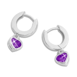 Klapp-creolen|Silber Klapp-Creolen|Elfen Schmuck Creolen mit Herz Anhänger mit lila Zirkonia 925 Silber