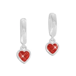 Klapp-creolen|Silber Klapp-Creolen|Elfen Schmuck Creolen mit Herz Anhänger mit roten Zirkonia 925 Silber