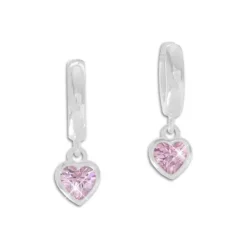 Klapp-creolen|Silber Klapp-Creolen|Elfen Schmuck Creolen mit Herz Anhänger rosa Zirkonia 925 Silber