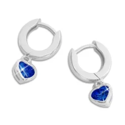 Klapp-creolen|Silber Klapp-Creolen|Elfen Schmuck Creolen mit Herz Anhänger safir blaue Zirkonia 925 Silber
