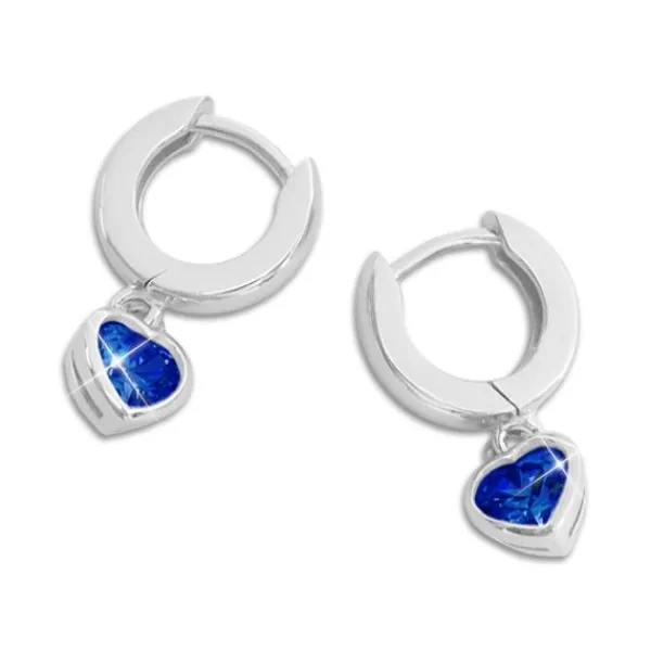 Klapp-creolen|Silber Klapp-Creolen|Elfen Schmuck Creolen mit Herz Anhänger safir blaue Zirkonia 925 Silber