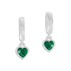 Klapp-creolen|Silber Klapp-Creolen|Elfen Schmuck Creolen mit Herz Anhänger smaragd grüne Zirkonia 925 Silber