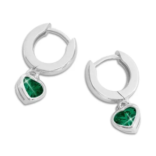 Klapp-creolen|Silber Klapp-Creolen|Elfen Schmuck Creolen mit Herz Anhänger smaragd grüne Zirkonia 925 Silber