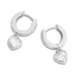 Klapp-creolen|Silber Klapp-Creolen|Elfen Schmuck Creolen mit Herz Anhänger weiße Zirkonia 925 Silber
