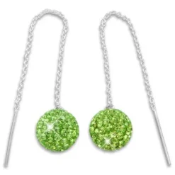 Durchzieher|Silber Durchzieher|Elfen Schmuck Damen Ohrringe Durchzieher mit XXL Kugel 3D hellgrüne Strass Kristalle 925 Silber