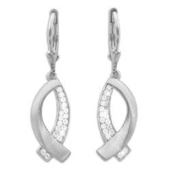 Ohrhänger|Silber Ohrhänger|Elfen Schmuck Damen Ohrringe Fisch-Symbol mit Zirkonia matt-glänzend 925 Silber