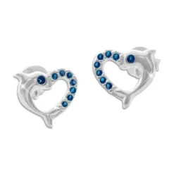 Ohrstecker|Ohrstecker|Elfen Schmuck Delphin Herz Ohrringe mit blauen Zirkonia Strass Steinen 925 Silber