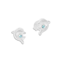 Ohrstecker|Silber Ohrstecker|Elfen Schmuck Delphin Ohrstecker mit aqua blauen Strass Steinen 925 Silber