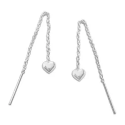 Durchzieher|Silber Durchzieher|Elfen Schmuck Durchzieher Ohrringe mit 3D Herzen 925 Silber