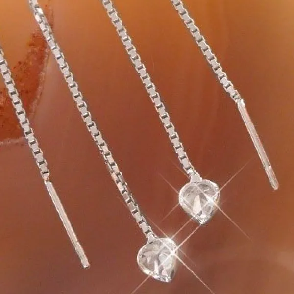 Durchzieher|Silber Durchzieher|Elfen Schmuck Durchzieh Ohrringe mit Zirkonia Herzen 925 Silber