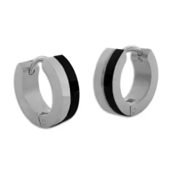 Klapp-creolen|Klapp-Creolen|Elfen Schmuck Edelstahl Klapp-Creolen mit schwarzer und silber Seite