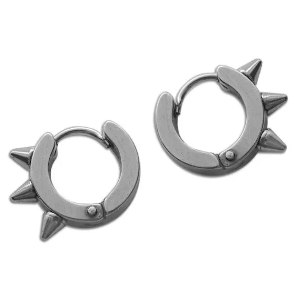 Klapp-creolen|Klapp-Creolen|Elfen Schmuck Edelstahl Klapp-Creolen mit 3 Spikes silber B-Ware