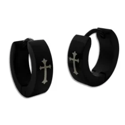 Klapp-creolen|Klapp-creolen|Elfen Schmuck Edelstahl Klapp-Creolen schwarz mit Kreuzen