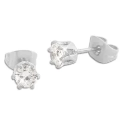Ohrstecker|Ohrstecker|Elfen Schmuck Edelstahl Ohrstecker mit Zirkonia weiß rund 4 mm