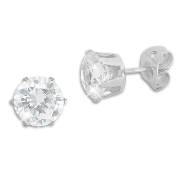 Ohrstecker|Ohrstecker|Elfen Schmuck Edelstahl Ohrstecker mit Zirkonia weiß rund 6 mm