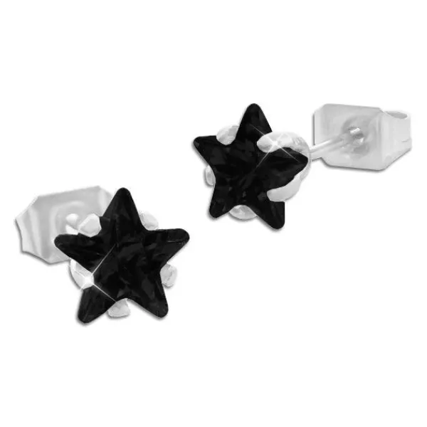 Ohrstecker|Ohrstecker|Elfen Schmuck Edelstahl Ohrstecker schwarze Strass Sterne 6 mm