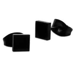 Ohrstecker|Ohrstecker|Elfen Schmuck Edelstahl Ohrstecker Viereck schwarz glänzend
