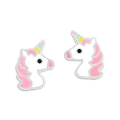 Ohrstecker|Silber Ohrstecker|Elfen Schmuck Einhorn Ohrringe rosa Mähne und buntes Horn 925 Silber