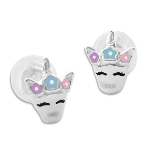 Ohrstecker|Silber Ohrstecker|Elfen Schmuck Einhorn Ohrstecker mit Blumenkranz 925 Silber